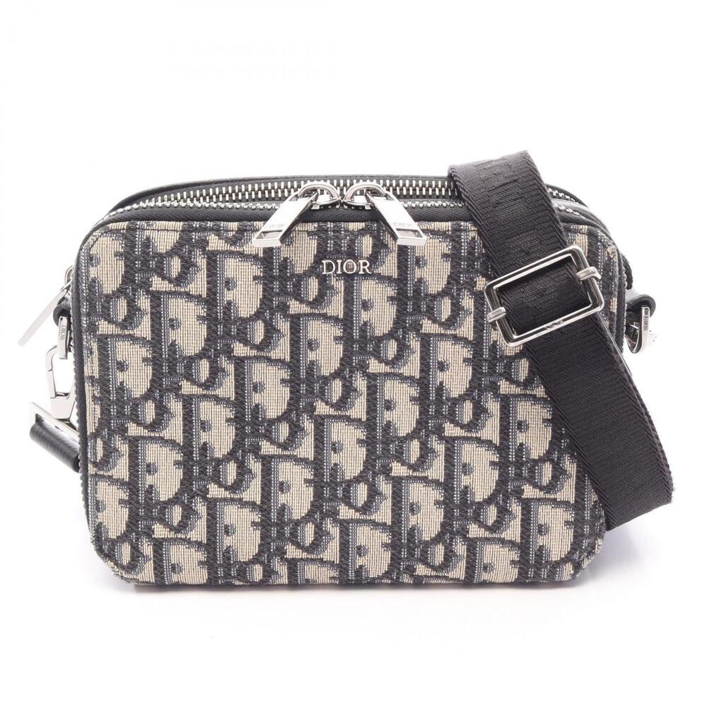 Christian Dior Dior Strap Zip Pouch Oblique Shoulder Bag Handbag Canvas Leath...